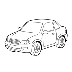 Sport car vector black line illustration isolated white. Old school muscle cars inspired cartoon sketch. Vector abstract muscle car. Vector image can be used for posters and printed products.