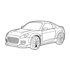 Sport car vector black line illustration isolated white. Old school muscle cars inspired cartoon sketch. Vector abstract muscle car. Vector image can be used for posters and printed products.