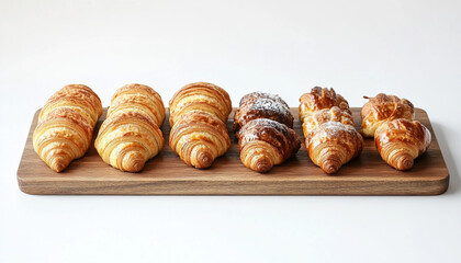 Wooden board with different sweet croissants