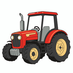 Flat design illustration of a tractor with black wheels and a beige exhaust pipe on a white background. Represents agriculture, farming, and rural machinery. Vector illustration