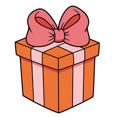 Simple Line Drawing:  A Beautifully Wrapped Gift Box with a Large Bow, Perfect for Holiday or Birthday Designs.