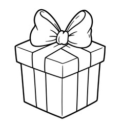 Simple Line Drawing:  A Beautifully Wrapped Gift Box with a Large Bow, Perfect for Holiday or Birthday Designs.