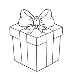 Simple Line Drawing:  A Beautifully Wrapped Gift Box with a Large Bow, Perfect for Holiday or Birthday Designs.