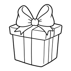 Simple Line Drawing:  A Beautifully Wrapped Gift Box with a Large Bow, Perfect for Holiday or Birthday Designs.