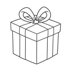 Simple Line Drawing:  A Beautifully Wrapped Gift Box with a Large Bow, Perfect for Holiday or Birthday Designs.