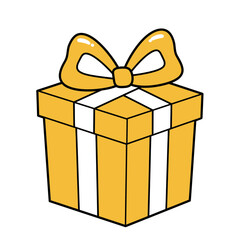 Simple Line Drawing:  A Beautifully Wrapped Gift Box with a Large Bow, Perfect for Holiday or Birthday Designs.