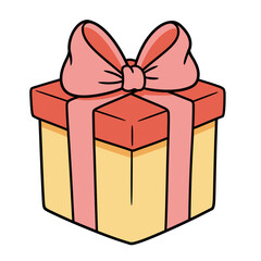 Simple Line Drawing:  A Beautifully Wrapped Gift Box with a Large Bow, Perfect for Holiday or Birthday Designs.
