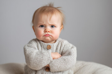 cute angry baby with puffed cheeks and very annoyed facial expression
