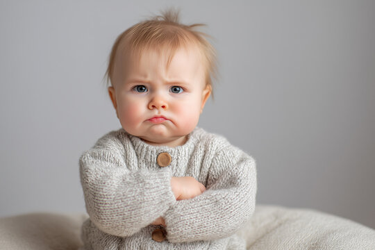 cute angry baby with puffed cheeks and very annoyed facial expression