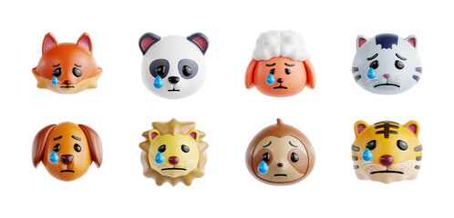 Obraz premium Set of Sorry Emoji 3D Icons Including Sad Cat, Sad Dog, Sad Fox, and More
