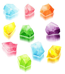 アナログ水彩いろいろな色の手でちぎった琥珀糖