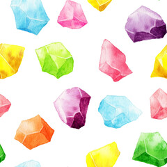 アナログ水彩いろいろな色の琥珀糖連続模様壁紙