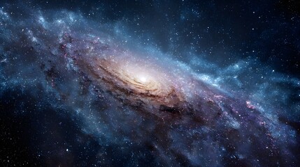 Fototapeta premium resplendent allure of a galaxy, with its vast expanse in boundless depths of space, encapsulates ethereal dance of swirling stars, interstellar vistas, and incomprehensible magnitude and intricacy 