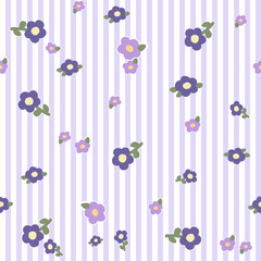 Vector pattern of fabric, wallpaper, wrapping paper, mats and bed sheets. Continuous and repeatable. Designed with stripes and alternating flowers in a cute style.