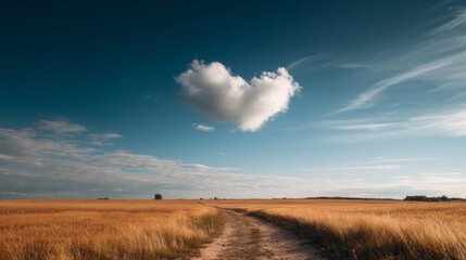 Fototapeta premium Heart-shaped cloud over a field.