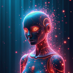 Futuristic Female Android with Glowing Circuits and Neon Particles in Cyberpunk Style 2