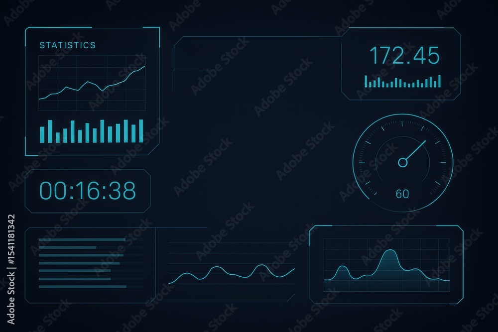 Poster modern data visualization dashboard with graphs, charts, and real-time statistics display