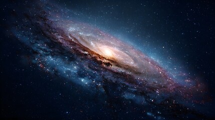 Fototapeta premium resplendent allure of a galaxy, with its vast expanse in boundless depths of space, encapsulates ethereal dance of swirling stars, interstellar vistas, and incomprehensible magnitude and intricacy 