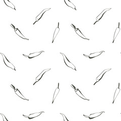 Dark green jalapeno pepper seamless pattern on white background in minimal line art style for kitchen decor or food packaging