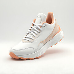 Stylish white and peach athletic shoe isolated on a clean white background