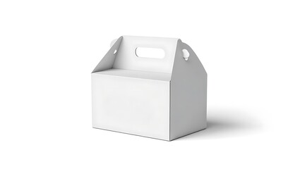 Isolated white cardboard box with handle on a white background in a studio setting for product display