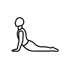 Male yoga instructor stretching spine in cobra pose on white