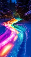 Winter Aurora Road outdoor landscape illustration poster background