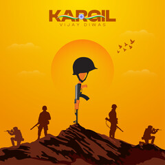 Kargil Vijay Diwas Poster: Honoring India's brave soldiers at sunset

