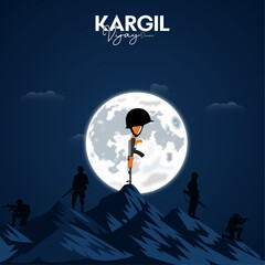 Kargil Vijay Diwas Poster: Soldiers' silhouettes under the moonlit sky