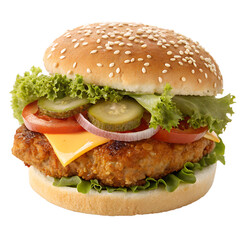 Crispy Zinger Burger Isolated on Transparent Background