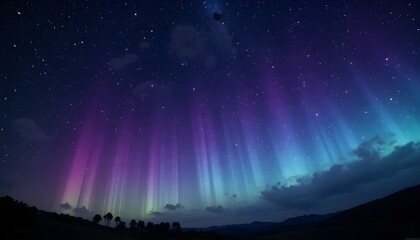 Beautiful Fantasy Starry Night Sky with Blue and Purple Galaxy and Aurora – 4K Wallpaper