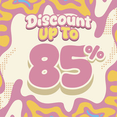 Creative discount design with soft pastel tones and fluid abstract shapes. Ideal for flash sales, ecommerce deals, kids brand promos, and eye catching digital marketing visuals.