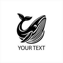 Obraz premium Black and White Blue Whale Vector Logo Isolated on White Background for Marine Branding