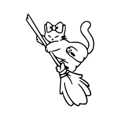 adorable cat on broom illustration