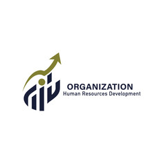 Abstract graphic logo with upward arrow and stylized bar chart, representing organization and human resources development.