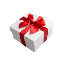 Fototapeta premium White gift box with a red ribbon isolated on transparent background