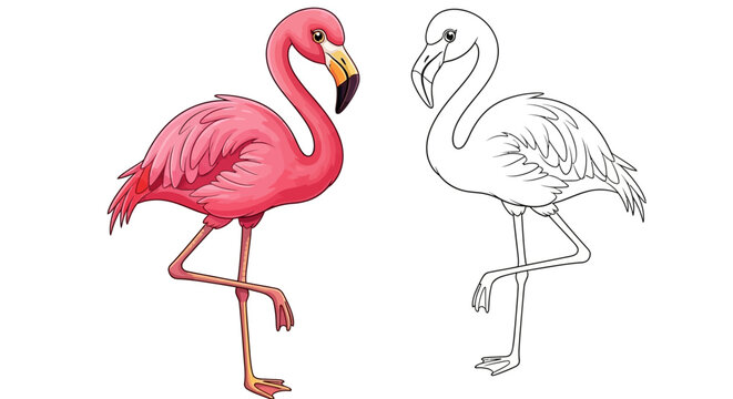 Colorful Flamingo Pair for Coloring Book Activity