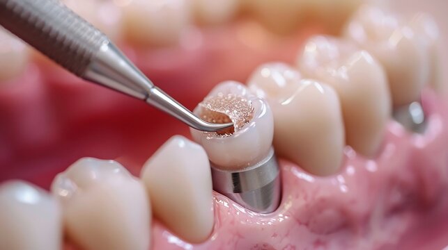 Clinical view of a root canal obturation procedure sealing the canals with gutta percha