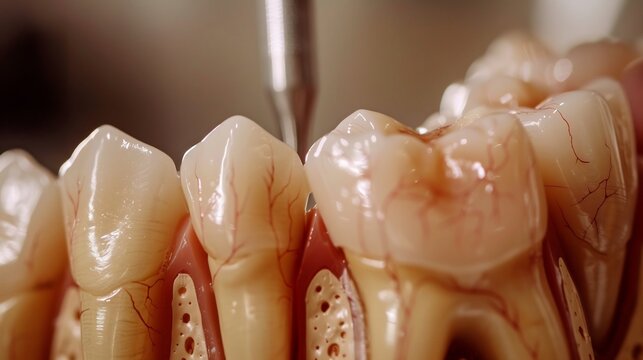 Clinical view of a root canal obturation procedure sealing the canals with gutta percha