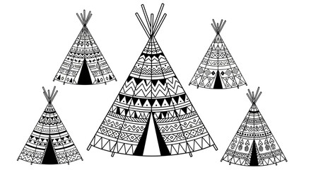 Ornate Teepees with Geometric Tribal Patterns © tere