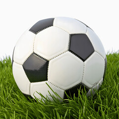 Fototapeta premium Soccer ball sits on a vibrant green grass field isolated on white background
