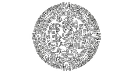 Seated Mayan Priest with Scroll and Ornate Circular Glyphs