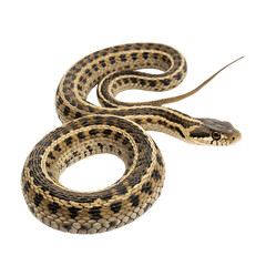 Fototapeta premium Garter snake coiled and isolated on transparent background in studio shot