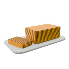 3D illustration of lapis legit, a traditional Indonesian layered cake with sweet stripes, served on a plate, perfect for dessert and food visuals.