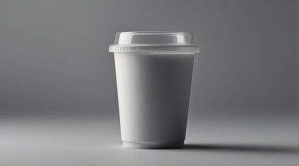 White Disposable Cup with Clear Lid on Grey Background