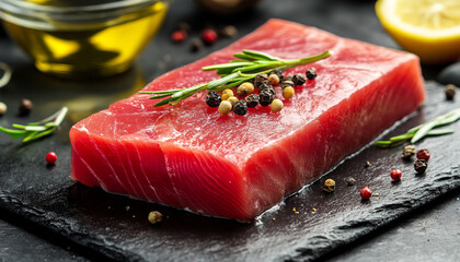 Raw tuna fish fillet steak
