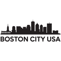 Obraz premium Boston city skyline horizontal banner. Boston city, USA. Vector template for your design. Vector black silhouette. with white background