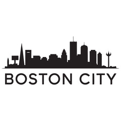 Obraz premium Boston city skyline horizontal banner. Boston city, USA. Vector template for your design. Vector black silhouette. with white background