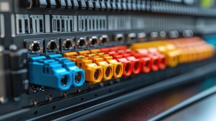 3d render Colorful Connectors: Close-up of Network Interface Plugs and Ports AI generative