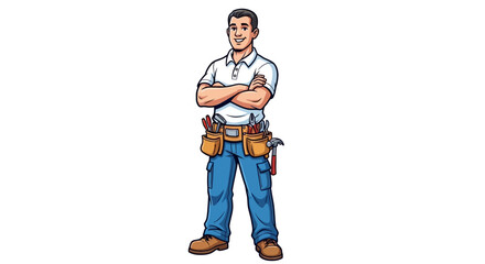 Confident Cartoon Handyman with Tools Ready for Home Improvement Projects